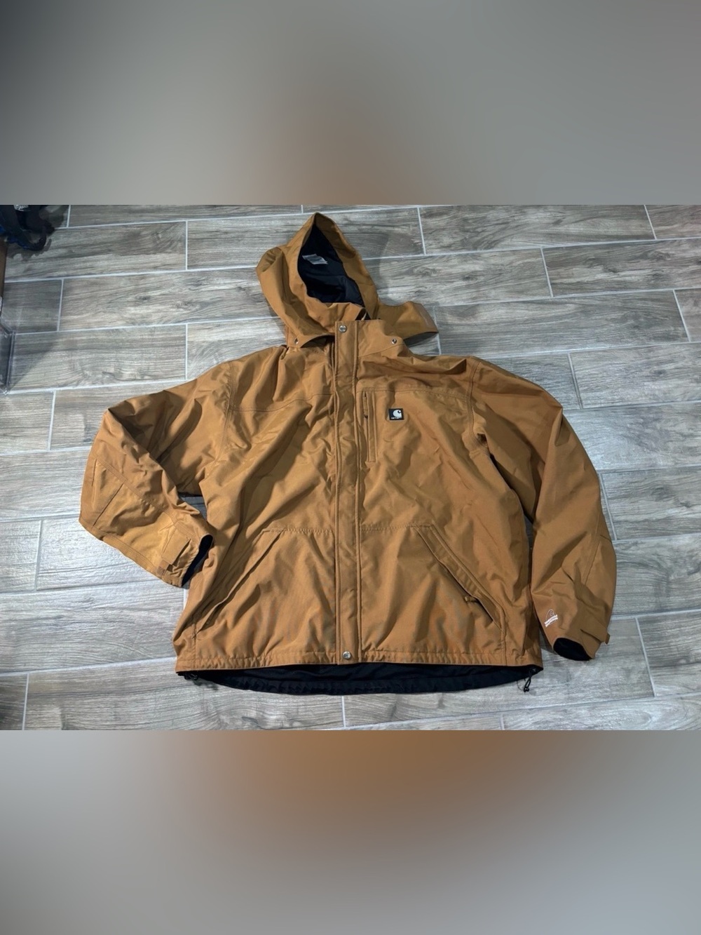 Carhartt Full Zip Button Brown Hooded Jacket J162 XXL TALL Waterproof Breathable
